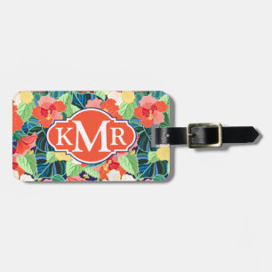 Colourful Hibiscus Pattern   Monogram Luggage Tag