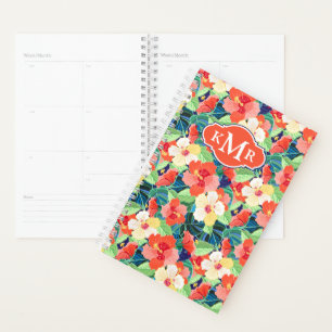 Colourful Hibiscus Pattern Monogram Planner