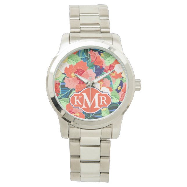 Colourful Hibiscus Pattern | Monogram Watch (Front)