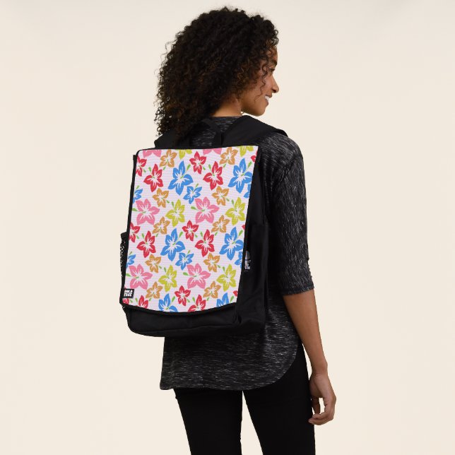 Colourful Hibiscus, Pattern Of Flowers Backpack (Worn)