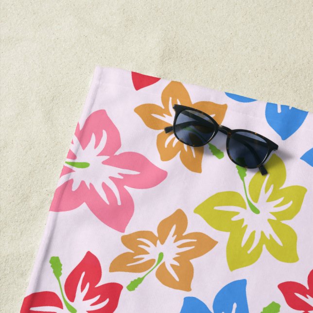 Colourful Hibiscus, Pattern Of Flowers Beach Towel (In Situ)