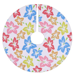 Colourful Hibiscus, Pattern Of Flowers Brushed Polyester Tree Skirt
