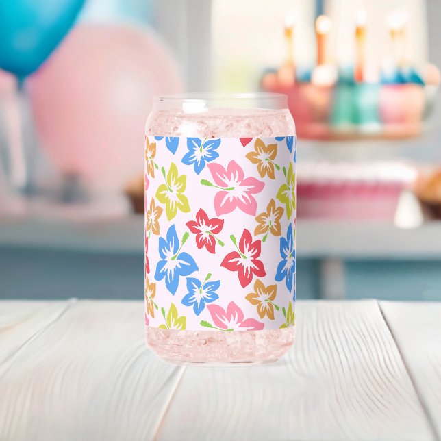 Colourful Hibiscus, Pattern Of Flowers Can Glass (Insitu (Baby Shower))