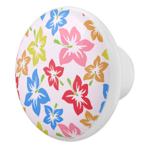 Colourful Hibiscus, Pattern Of Flowers Ceramic Knob