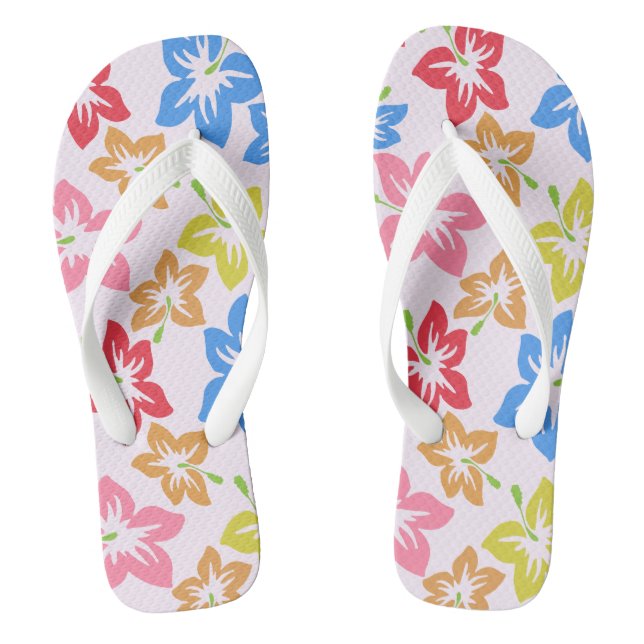 Colourful Hibiscus, Pattern Of Flowers Flip Flops (Footbed)