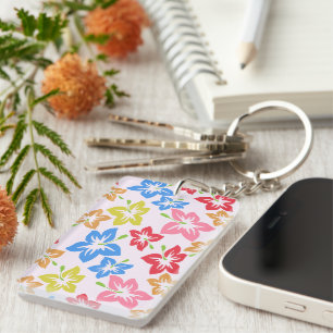 Colourful Hibiscus, Pattern Of Flowers Key Ring
