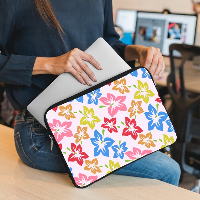Colourful Hibiscus, Pattern Of Flowers Laptop Sleeve (Creator Uploaded)