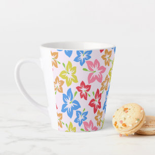 Colourful Hibiscus, Pattern Of Flowers Latte Mug