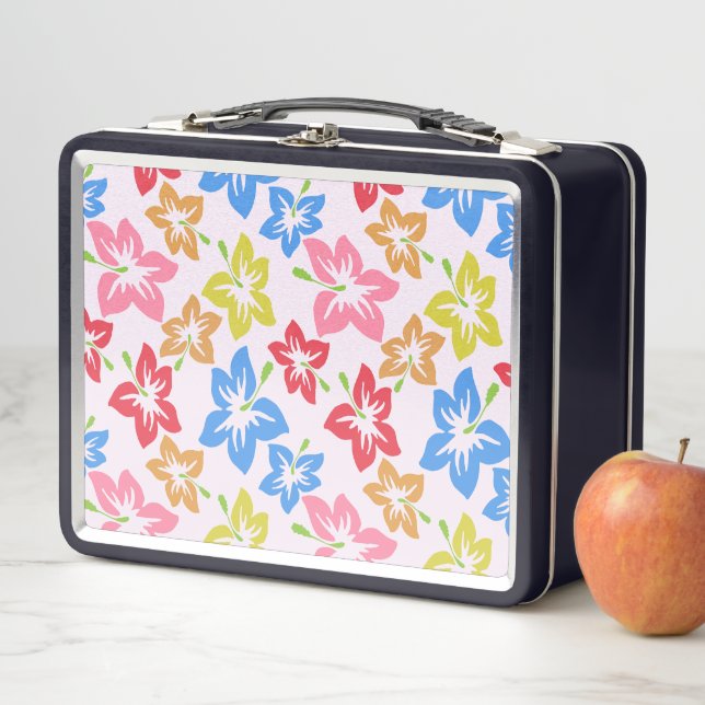 Colourful Hibiscus, Pattern Of Flowers Metal Lunch Box (In Situ)
