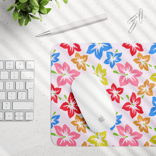 Colourful Hibiscus, Pattern Of Flowers Mouse Mat