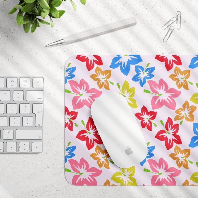 Colourful Hibiscus, Pattern Of Flowers Mouse Mat (Creator Uploaded)