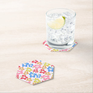 Colourful Hibiscus, Pattern Of Flowers Paper Coaster