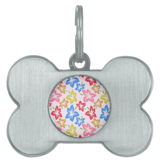 Colourful Hibiscus, Pattern Of Flowers Pet ID Tag (Front)