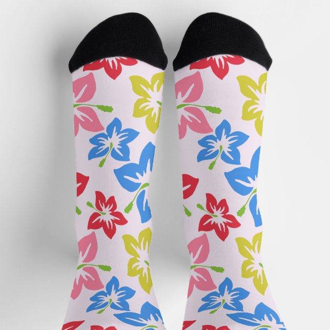 Colourful Hibiscus, Pattern Of Flowers Socks (Top)