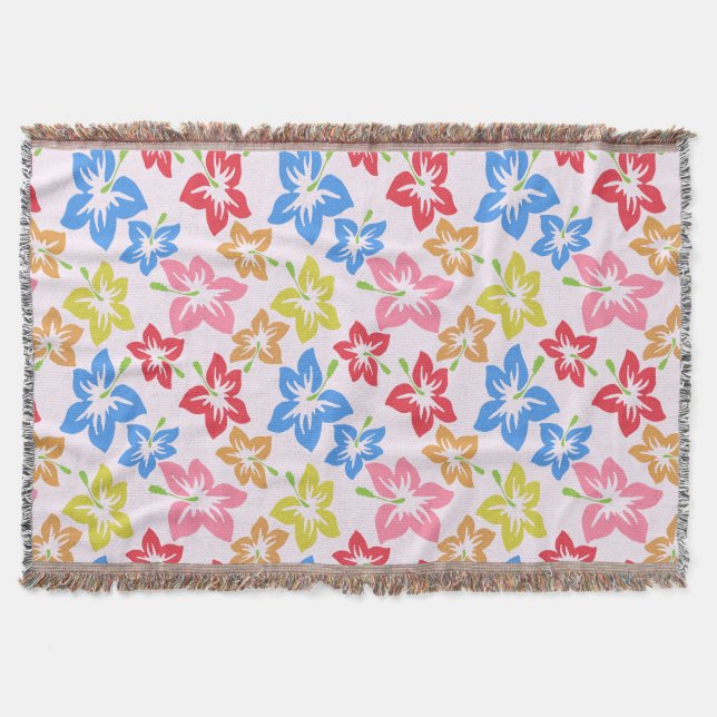 Colourful Hibiscus, Pattern Of Flowers Throw Blanket (Front)