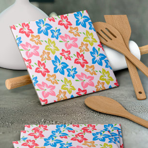 Colourful Hibiscus, Pattern Of Flowers Tile