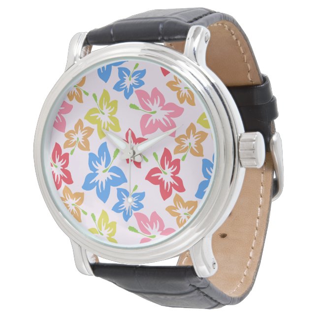 Colourful Hibiscus, Pattern Of Flowers Watch (Angled)