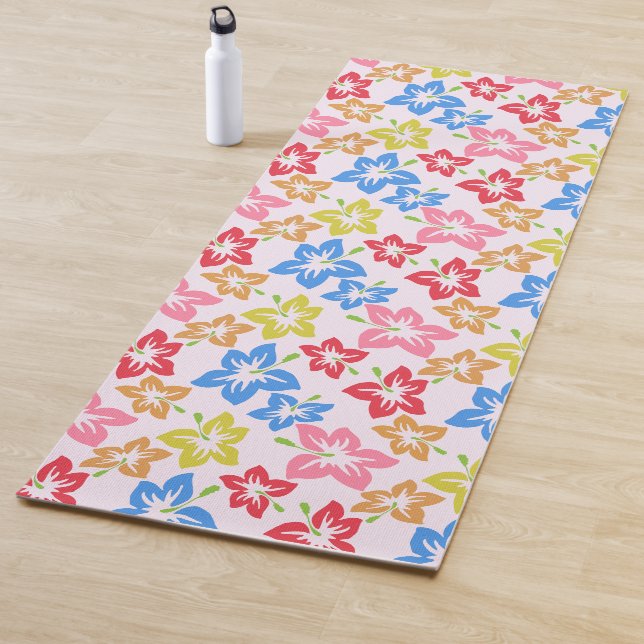 Colourful Hibiscus, Pattern Of Flowers Yoga Mat (In Situ)