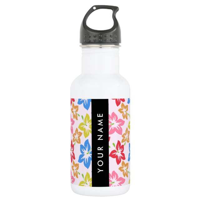 Colourful Hibiscus, Pattern Of Flowers, Your Name 532 Ml Water Bottle (Front)