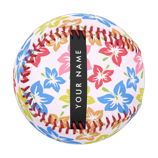 Colourful Hibiscus, Pattern Of Flowers, Your Name Baseball (Front Left)