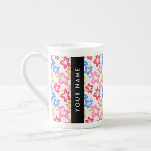 Colourful Hibiscus, Pattern Of Flowers, Your Name Bone China Mug
