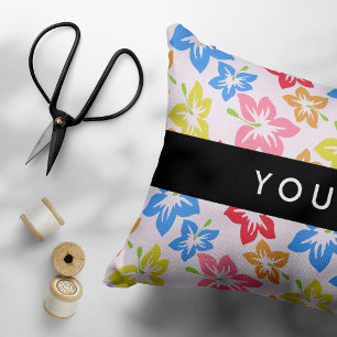 Colourful Hibiscus, Pattern Of Flowers, Your Name Decorative Cushion