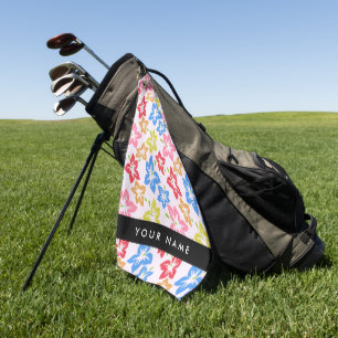 Colourful Hibiscus, Pattern Of Flowers, Your Name Golf Towel