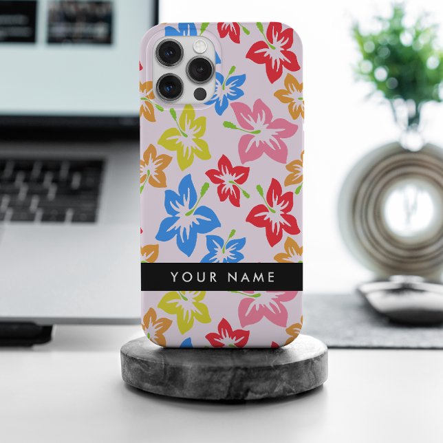 Colourful Hibiscus, Pattern Of Flowers, Your Name iPhone Case (Creator Uploaded)