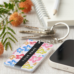 Colourful Hibiscus, Pattern Of Flowers, Your Name Key Ring