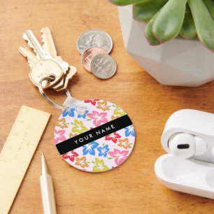 Colourful Hibiscus, Pattern Of Flowers, Your Name Key Ring