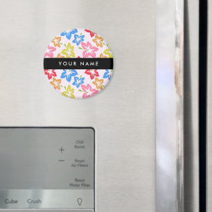 Colourful Hibiscus, Pattern Of Flowers, Your Name Magnet