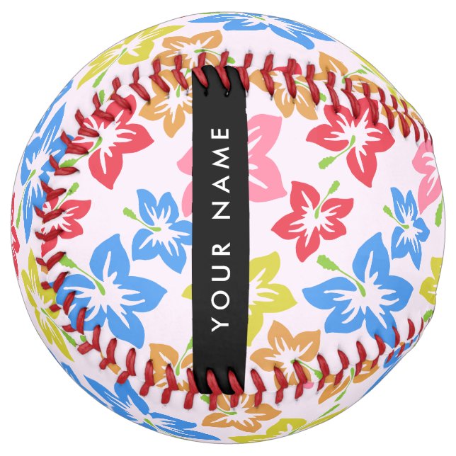 Colourful Hibiscus, Pattern Of Flowers, Your Name Softball (Front Left)
