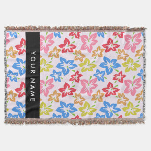 Colourful Hibiscus, Pattern Of Flowers, Your Name Throw Blanket