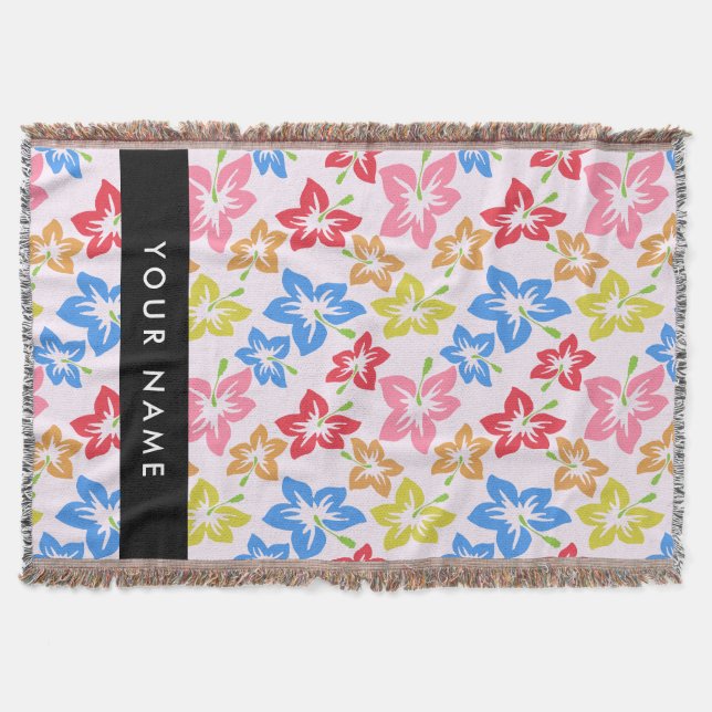 Colourful Hibiscus, Pattern Of Flowers, Your Name Throw Blanket (Front)