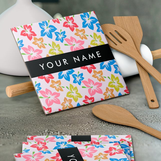 Colourful Hibiscus, Pattern Of Flowers, Your Name Tile (Creator Uploaded)