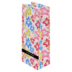 Colourful Hibiscus, Pattern Of Flowers, Your Name Wine Gift Bag
