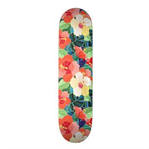Colourful Hibiscus Pattern Skateboard