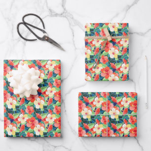 Colourful Hibiscus Pattern Wrapping Paper Sheet