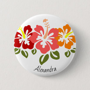 Colourful Hibiscus Trio Personalised 6 Cm Round Badge