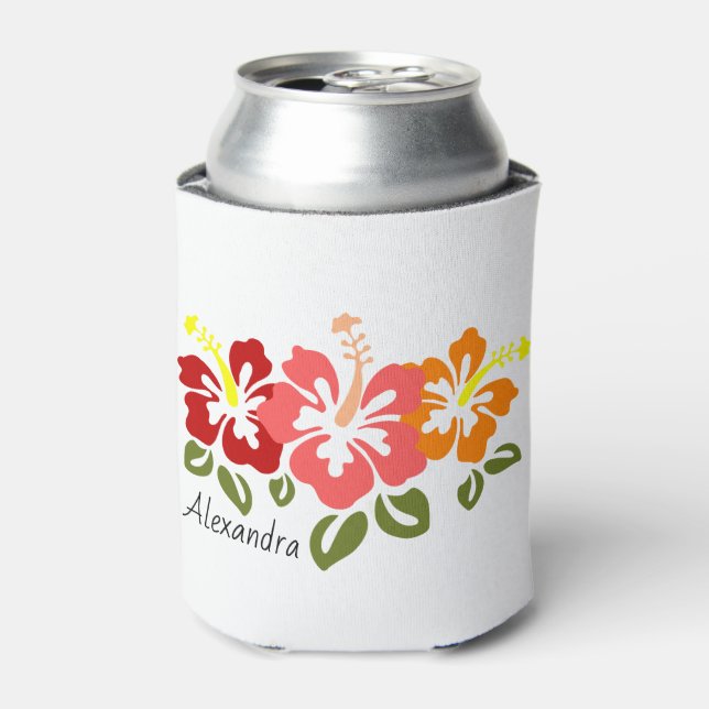 Colourful Hibiscus Trio Personalised Can Cooler (Can Front)