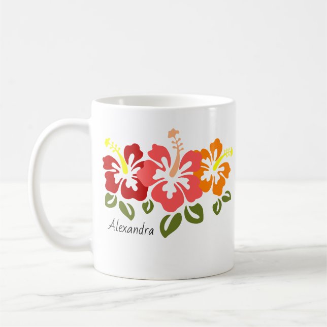 Colourful Hibiscus Trio Personalised Coffee Mug (Left)