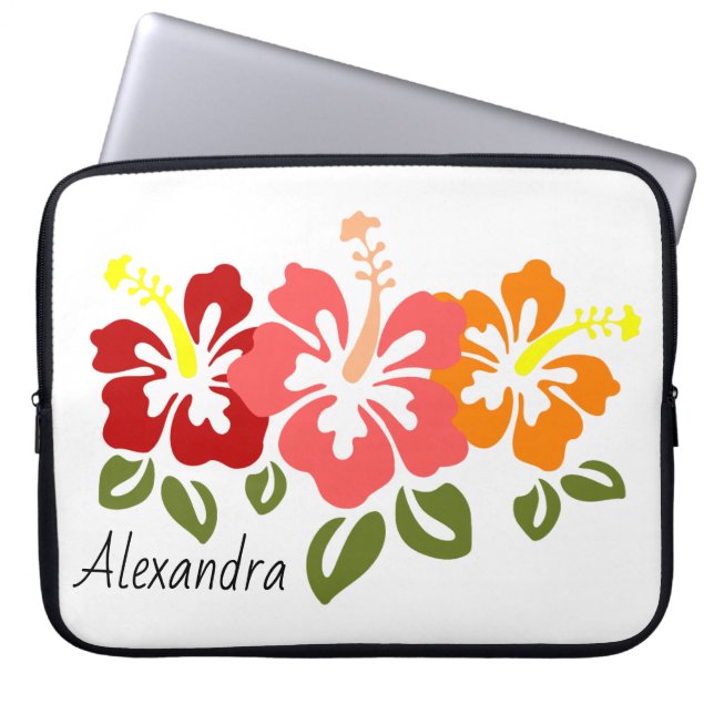 Colourful Hibiscus Trio Personalised Laptop Sleeve (Front)
