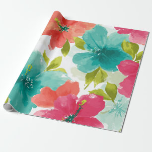 Colourful Hibiscus Tropical Hawaiian Beach Floral  Wrapping Paper