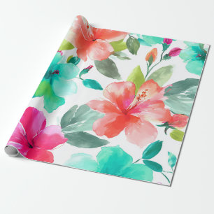 Colourful Hibiscus Tropical Hawaiian Beach Floral  Wrapping Paper