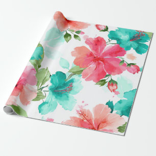 Colourful Hibiscus Tropical Hawaiian Beach Floral  Wrapping Paper