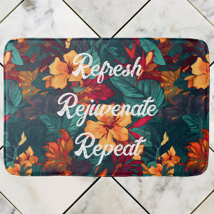 Colourful Hibiscus, Yellow Orange Green Floral Bath Mat