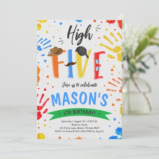 Colourful High Five Birthday Invitation (Standing Front)