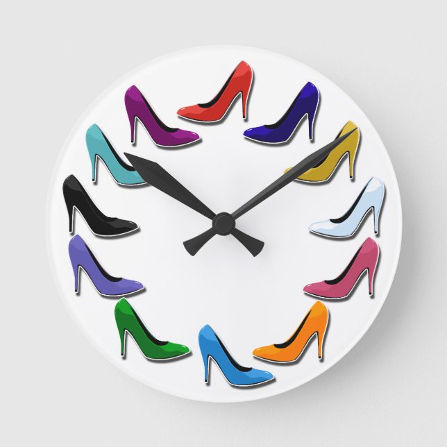Colourful High Heel Shoes Round Clock (Front)