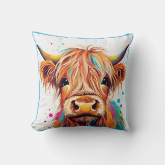 Colourful Highland Cow Calf Cushion