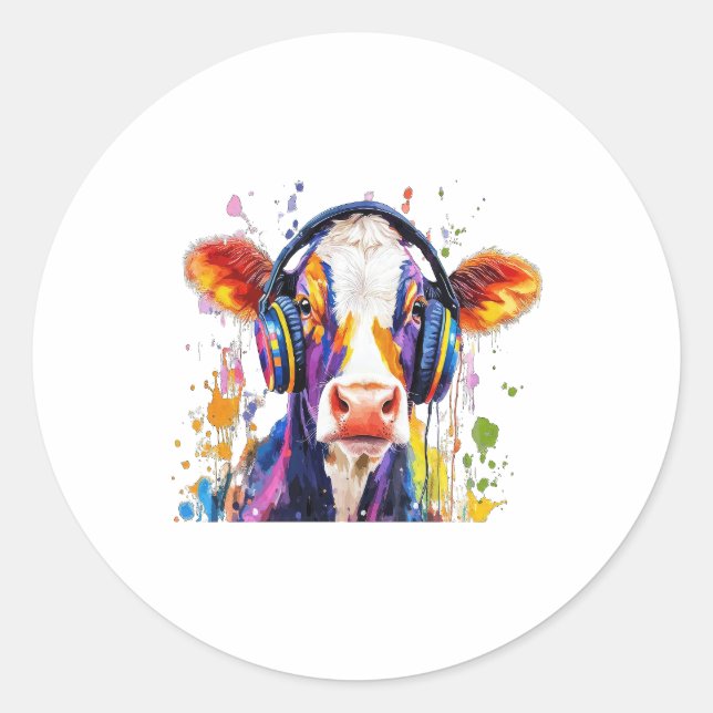 Colourful Highland Cow Classic Round Sticker (Front)